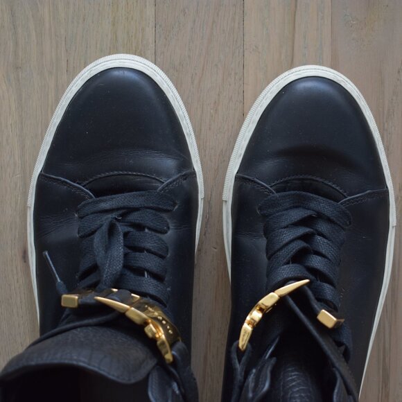 Buscemi Black Leather 100MM Sneakers with Gold Buckle Size 44 - Picture 3 of 12